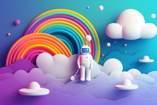 An illustration of a robot with a rainbow in the background.