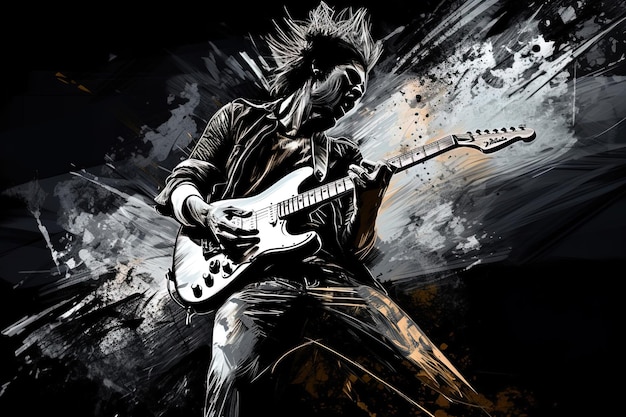 Photo illustration of rock guitarist digital art ai