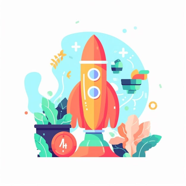 Photo illustration of a rocket with a clock and plants generative ai