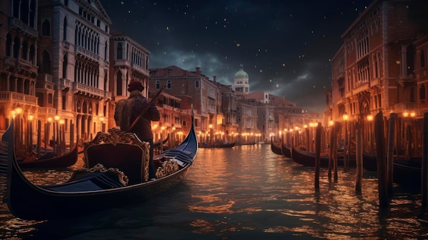 ヴェネツィアのロマンチックなゴンドラ乗車のイラスト