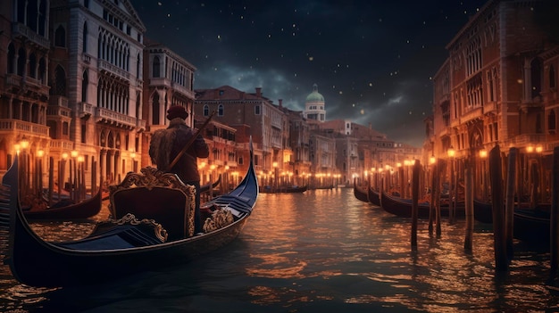 Illustration of a romantic gondola ride in venice