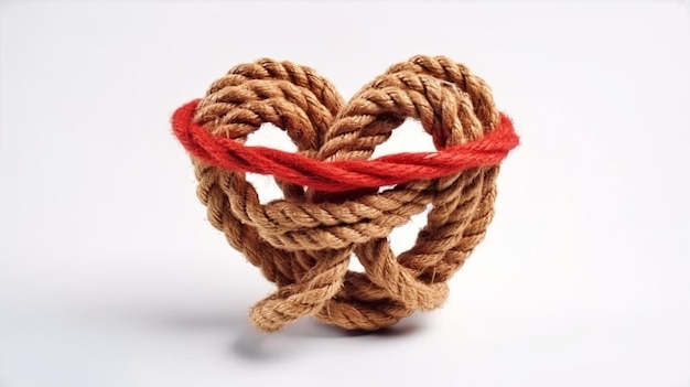 Иллюстрация к веревке с узлом в форме сердца на белом фоне, генерирующая Ai
