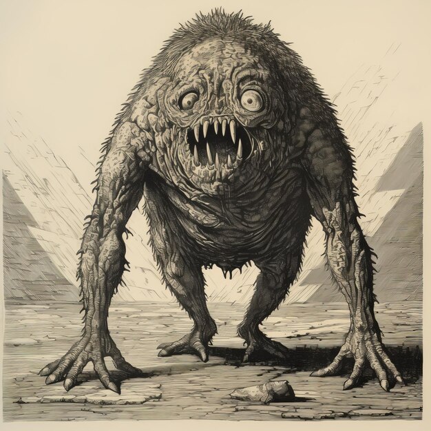 Photo illustration of rotting monster in the style of frank thorne