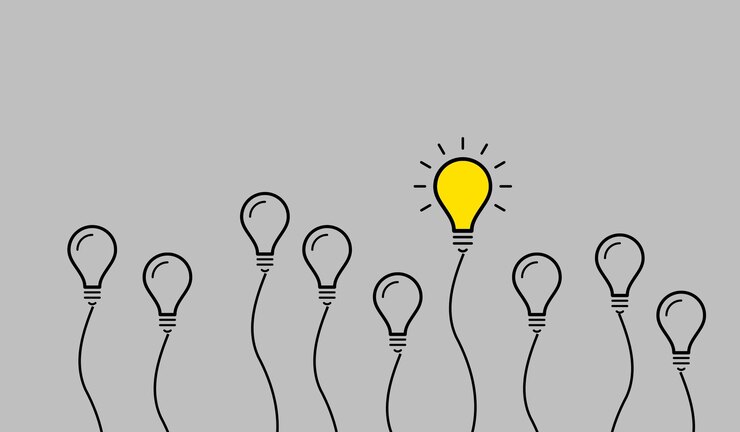 Photo an illustration row of light bulbs with glowing onebusiness uniqueness and leadership concept