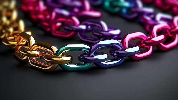 Illustration of a row of shiny metal chain on a black background