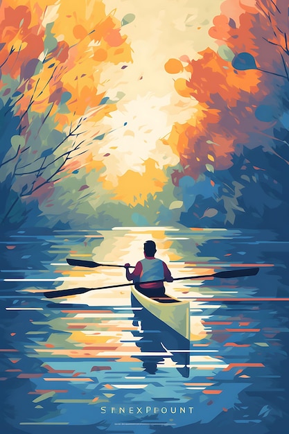 Illustration Rowing Strength and Endurance Cool and Calming Color Scheme Flat 2D Sport Art Poster