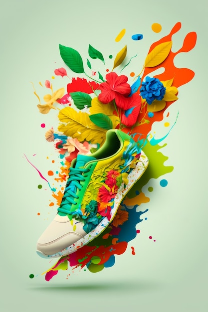 An illustration of running shoe with colorful flowers Generative AI