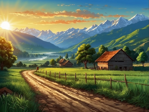 illustration of a rural view in the morning