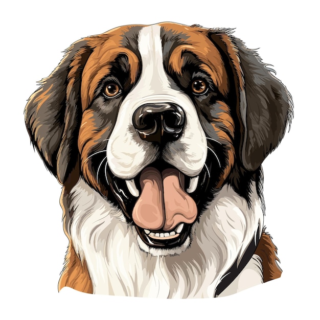 Illustration of Saint Bernard dog isolated on white background in vector art style Template for tshirt sticker etc