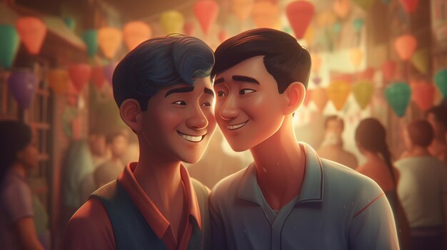 Illustration of samesex couples in twodimensional style cartoon