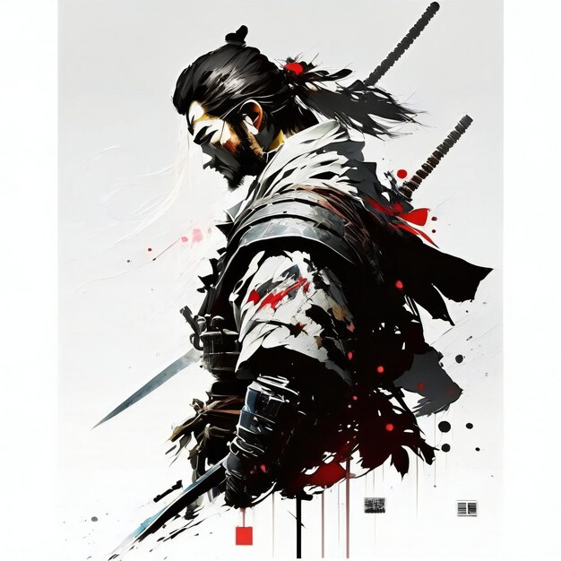 Illustration of samurai with sword sketch style Generative AI