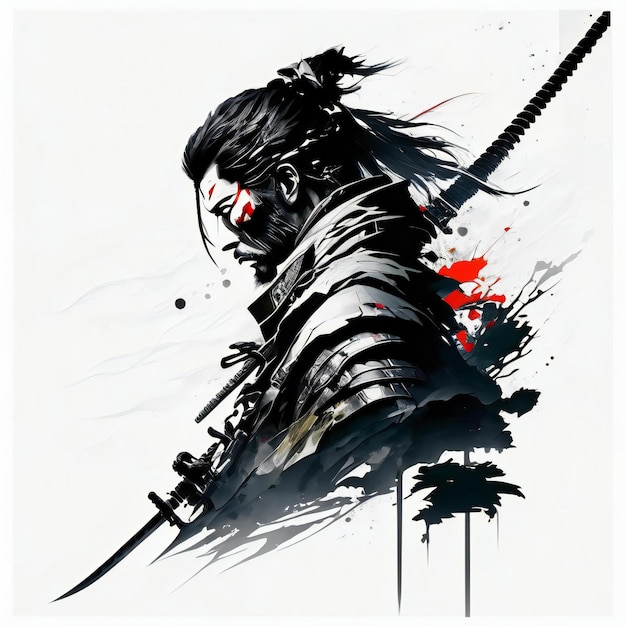 Foto illustrazione di samurai con stile di schizzo di spada ai generativa