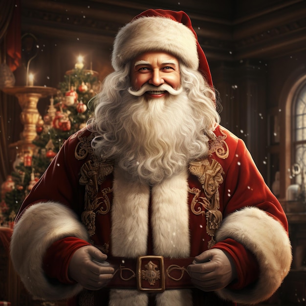 Illustration of a Santa Claus with a Christmas background AI Generated