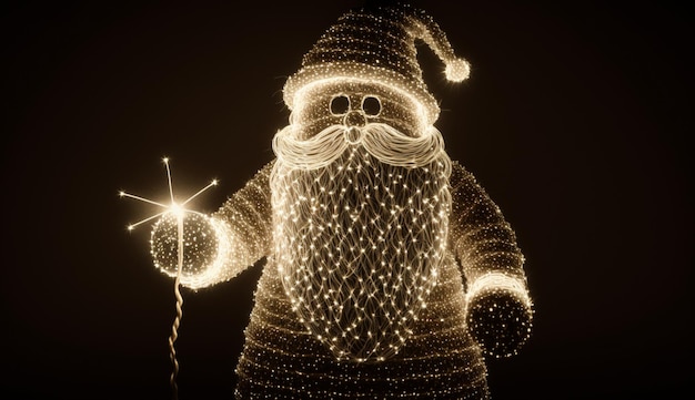 Illustration of Santa Lawn Ornament Made of Strings of Light Generative AI