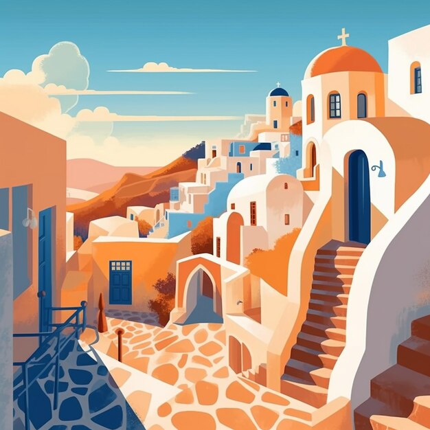 Illustration of santorini greece island cyclades island