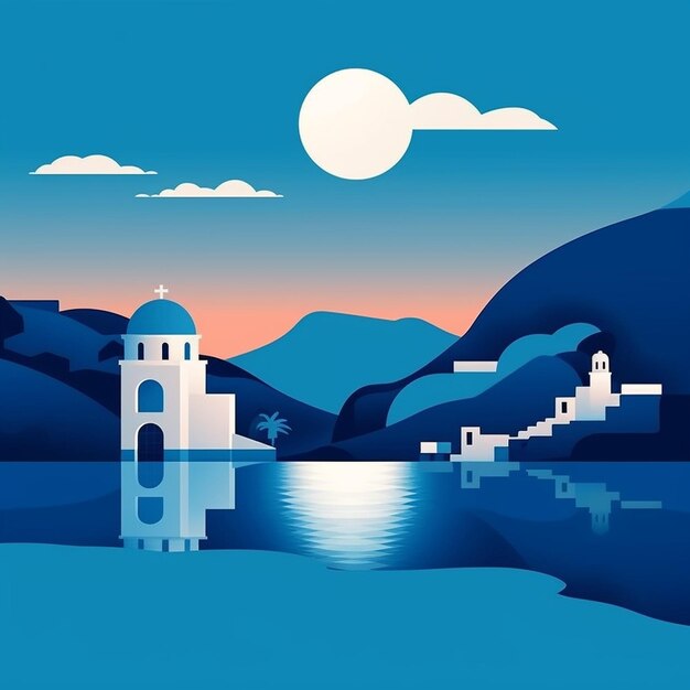 Illustration of santorini greece island cyclades island