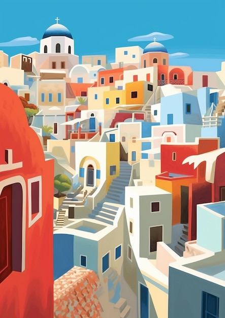 Иллюстрация острова Санторини Греция остров Киклады
