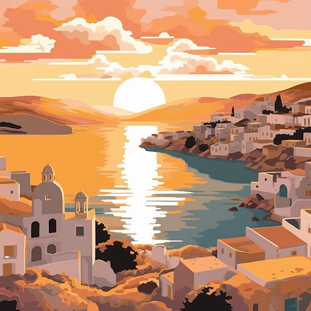 Illustration of santorini greece island cyclades island