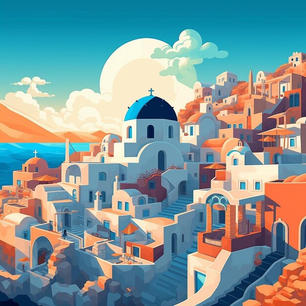 Illustration of santorini greece island cyclades island