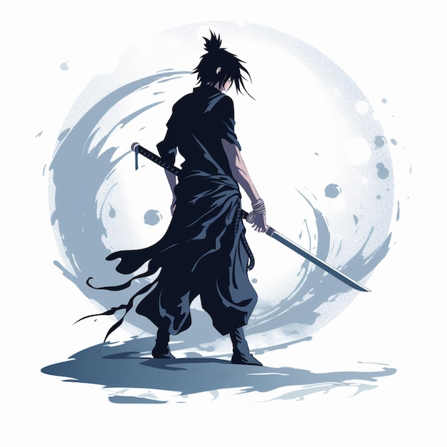 Foto illustrazione di sasuke che porta una spada sullo sfondo isolato