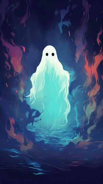 Illustration of a scary ghost in the sea halloween background generative ai