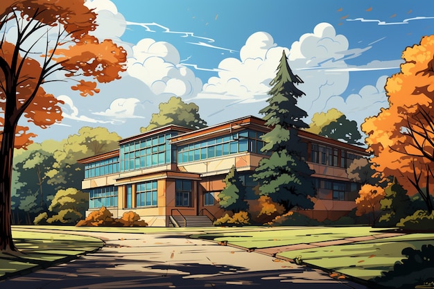 学校の建物の環境のイラスト