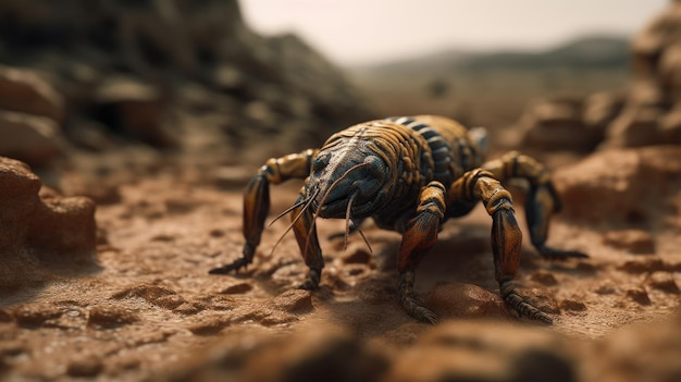 Illustration of a scorpion in the middle of the forest