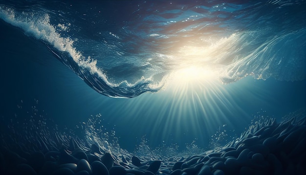 An illustration of a sea with the sun shining on it