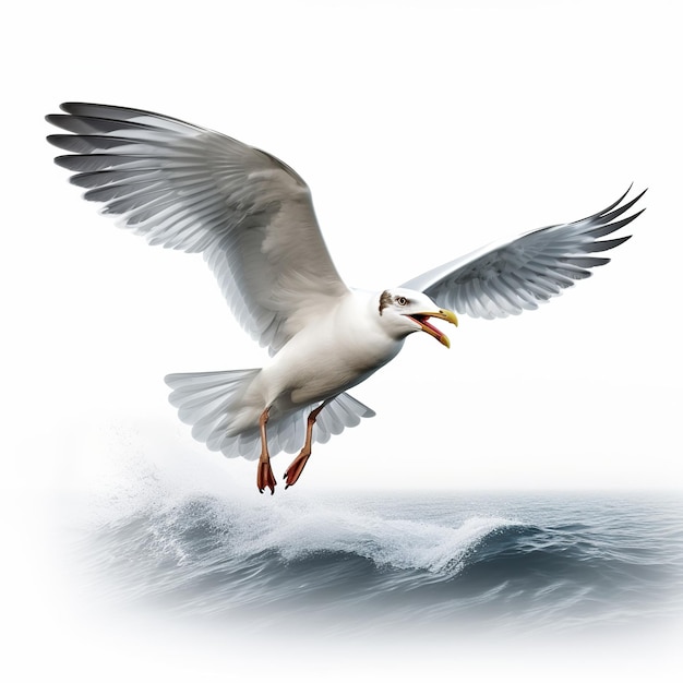 Photo illustration of seagull3d rendering of a seagull in flight