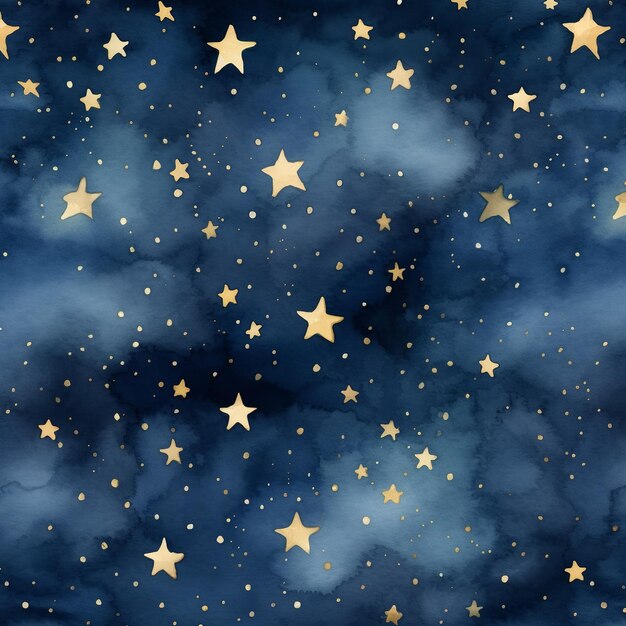 illustration of seamless Celestial Starry Night navy blue watercolor