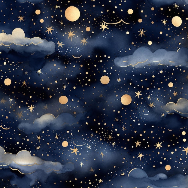 Foto illustrazione dell'acquerello blu navy celeste notte stellata senza soluzione di continuità