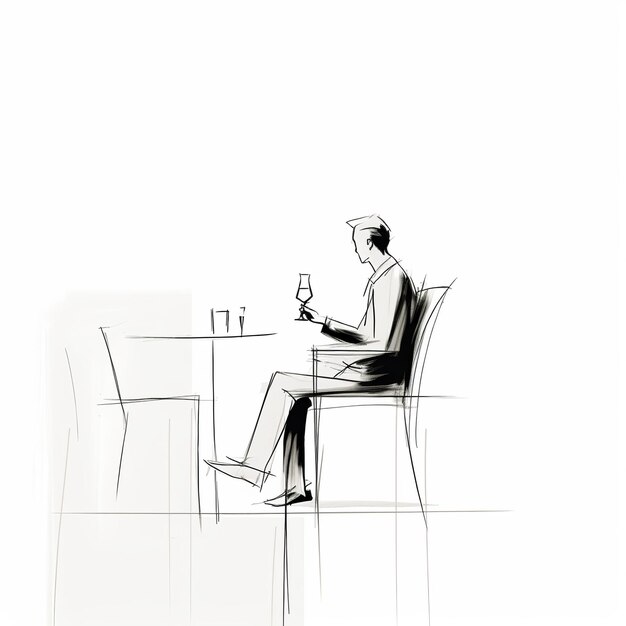 illustration of seating on armachair drinking a glass of wine elega