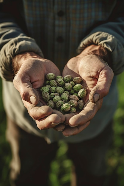 illustration seeds in the hands of an old man ai generative