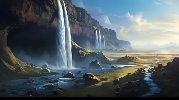 illustration of Seljalandsfoss waterfall in Iceland