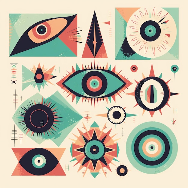 illustration of a series of eye images with different shapes and sizes generative ai