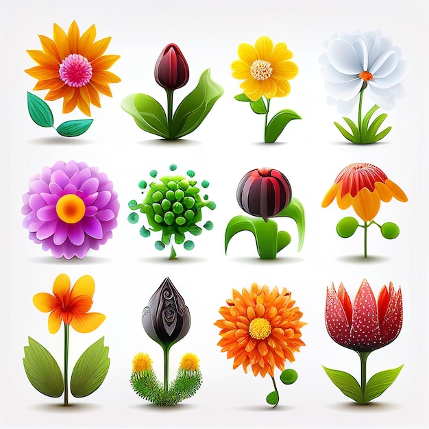 Illustration set of flowers and leaf vector style for graphic created with Generative AI technology