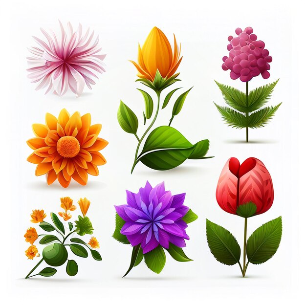 Photo illustration set of flowers and leaf vector style for graphic created with generative ai technology