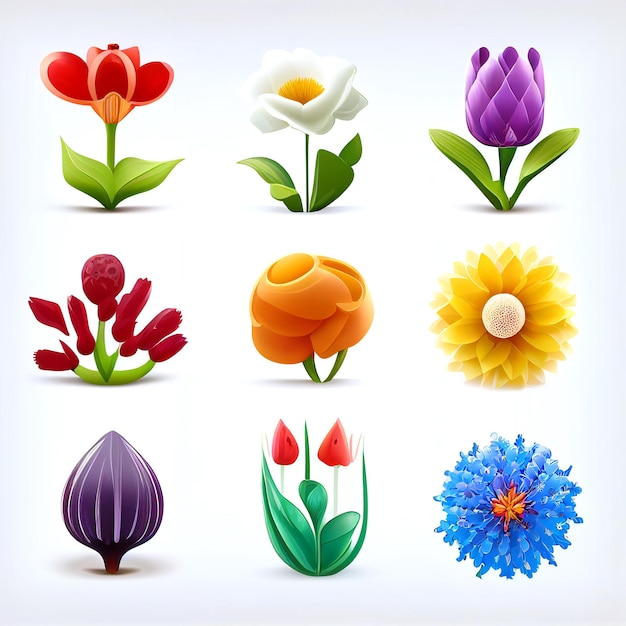 Illustration set of flowers and leaf vector style for graphic created with Generative AI technology