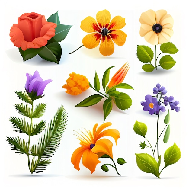 Illustration set of flowers and leaf vector style for graphic created with Generative AI technology