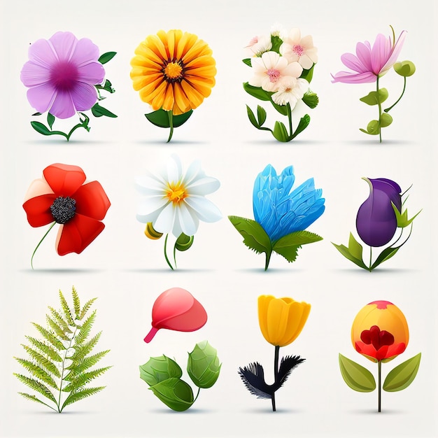 Photo illustration set of flowers and leaf vector style for graphic created with generative ai technology