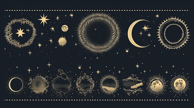 illustration set of moon phases different style
