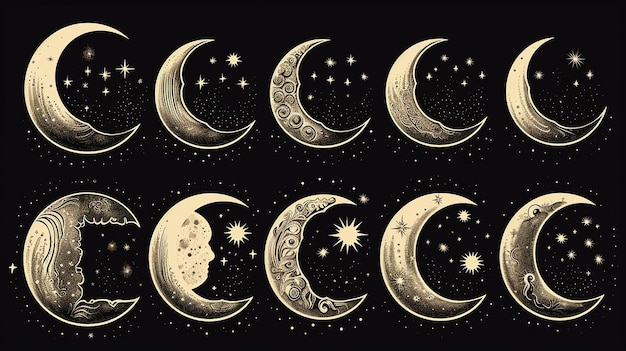 illustration set of moon phases different style