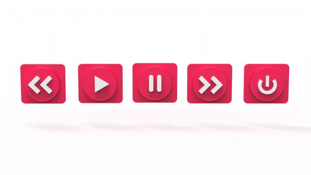 Фото Иллюстрация набор музыки кнопка с концепцией социальных медиа 3d визуализации