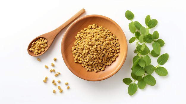 Photo illustration of set of spice fenugreek trigonella foenum