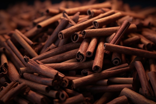 Photo illustration of several cinnamon sticks generative ai