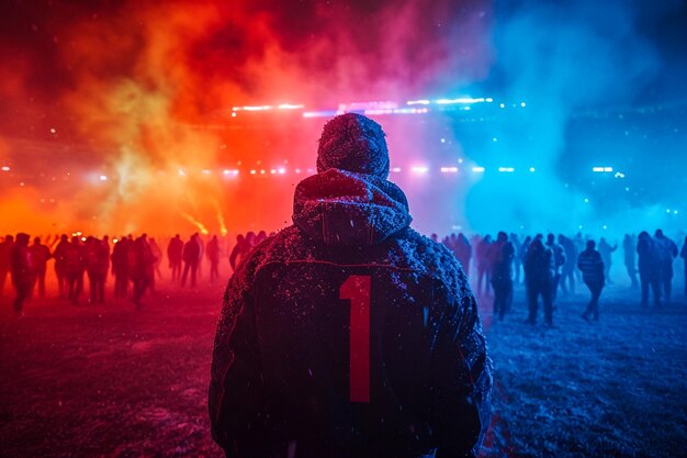 Illustration of several fans of an American football