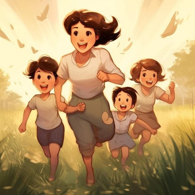 Illustration of several happy children