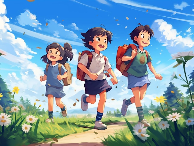 Illustration of several happy children