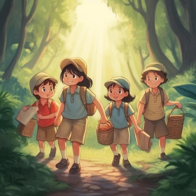 Illustration of several happy children