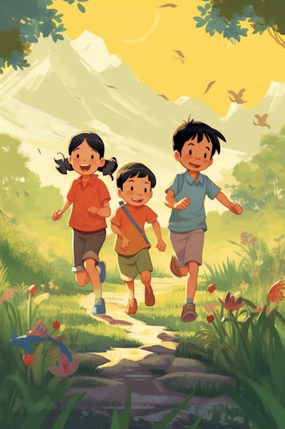 Illustration of several happy children